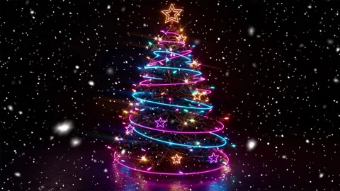 Neon forest. Snow forest. Falling snowflakes. Looped snow. Midnight forest. Stock Footage 269606888