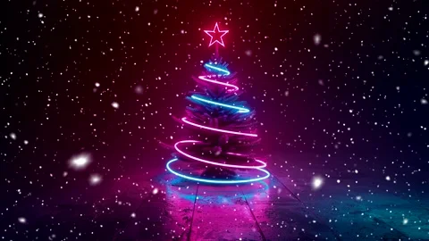 Neon forest. Snow forest. Falling snowflakes. Looped snow. Midnight forest. Stock Footage 269607180