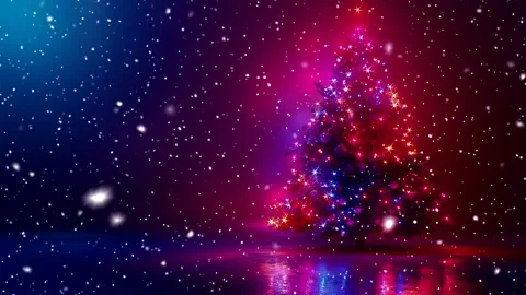 Neon forest. Snow forest. Falling snowflakes. Looped snow. Midnight forest. Stock Footage 269608475