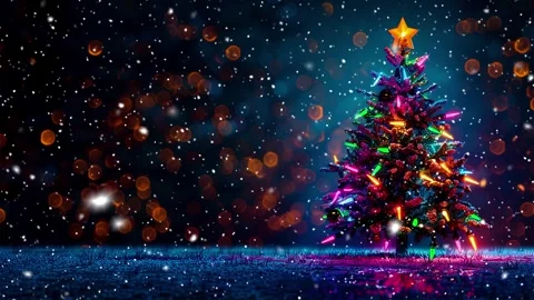 Neon forest. Snow forest. Falling snowflakes. Looped snow. Midnight forest. Stock Footage 269608476