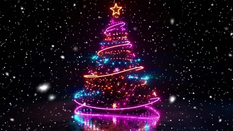 Neon forest. Snow forest. Falling snowflakes. Looped snow. Midnight forest. Stock Footage 269608492
