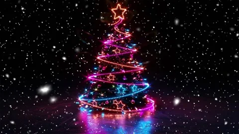 Neon forest. Snow forest. Falling snowflakes. Looped snow. Midnight forest. Stock Footage 269608600