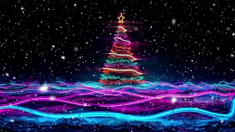 Neon forest. Snow forest. Falling snowflakes. Looped snow. Midnight forest. Stock Footage 269608827
