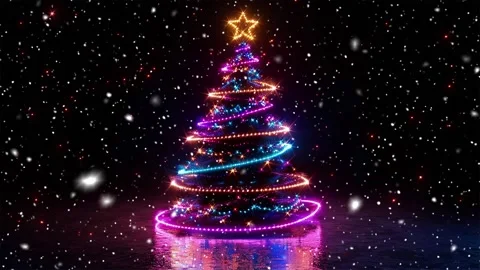 Neon forest. Snow forest. Falling snowflakes. Looped snow. Midnight forest. Stock Footage 269610079