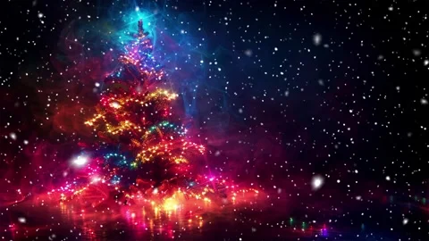 Neon forest. Snow forest. Falling snowflakes. Looped snow. Midnight forest. Stock Footage 269610092