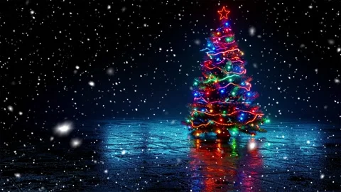 Neon forest. Snow forest. Falling snowflakes. Looped snow. Midnight forest. Stock Footage 269610213