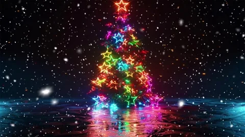 Neon forest. Snow forest. Falling snowflakes. Looped snow. Midnight forest. Stock Footage 269611423