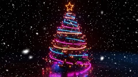 Neon forest. Snow forest. Falling snowflakes. Looped snow. Midnight forest. Stock Footage 269611424