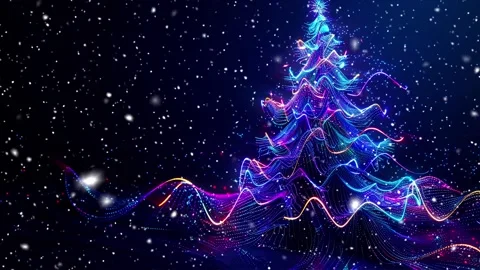 Neon forest. Snow forest. Falling snowflakes. Looped snow. Midnight forest. Stock Footage 269611427