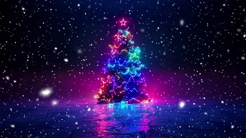 Neon forest. Snow forest. Falling snowflakes. Looped snow. Midnight forest. Stock Footage 269611461