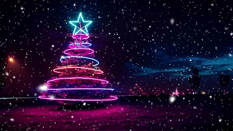 Neon forest. Snow forest. Falling snowflakes. Looped snow. Midnight forest. Stock Footage 269611625