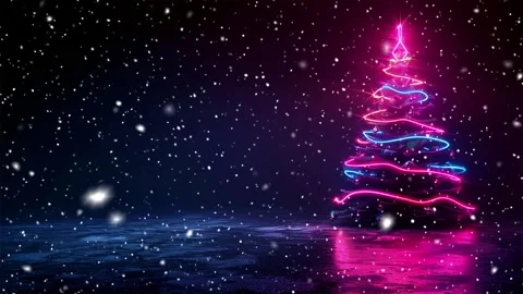 Neon forest. Snow forest. Falling snowflakes. Looped snow. Midnight forest. Stock Footage 269611772