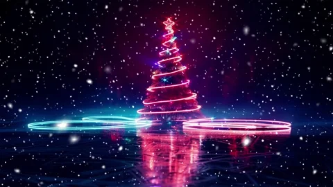 Neon forest. Snow forest. Falling snowflakes. Looped snow. Midnight forest. Stock Footage 269612060