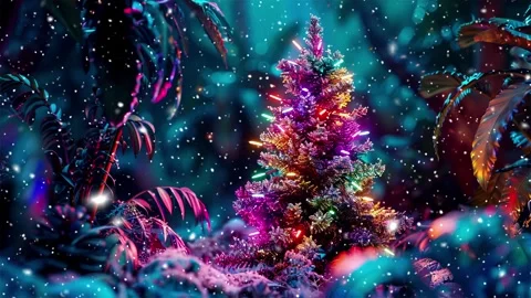 Neon forest. Snow forest. Falling snowflakes. Looped snow. Midnight forest. Stock Footage 269612280