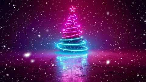 Neon forest. Snow forest. Falling snowflakes. Looped snow. Midnight forest. Stock Footage 269612402