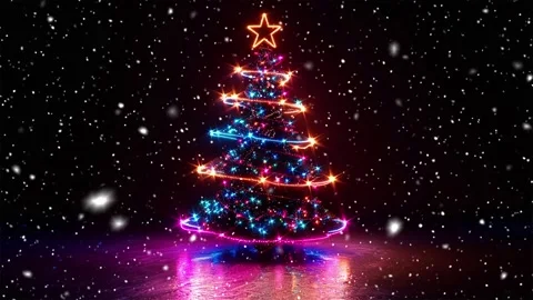 Neon forest. Snow forest. Falling snowflakes. Looped snow. Midnight forest. Stock Footage 269612527