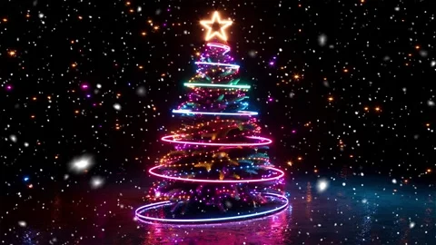 Neon forest. Snow forest. Falling snowflakes. Looped snow. Midnight forest. Stock Footage 269612639