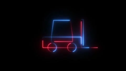 Neon forklift icon glowing in red and blue on black 库存影片 346746801