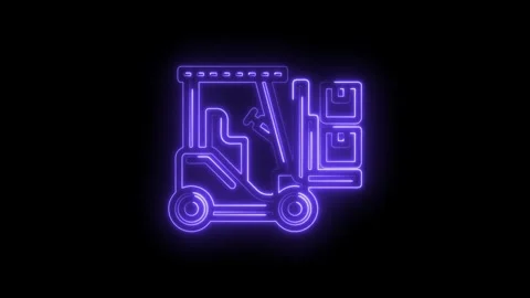 Neon forklift lifting boxes glowing purple on black background abstract Vidéo 333964142