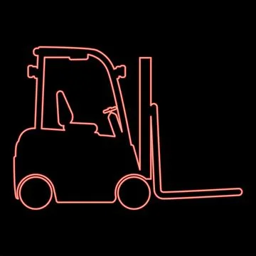 Neon forklift Loader Fork lift warehouse truck silhouette red color vector .. Illustrazione stock