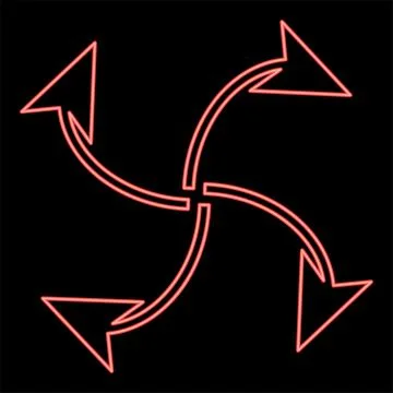 Neon four arrows loop from center red color vector illustration image flat st Stock Illustration