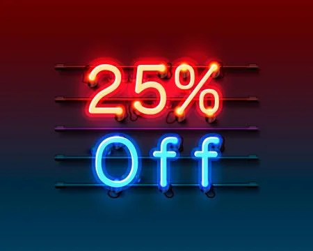 Neon frame 25 off text banner. Night Sign board. Stock Illustration
