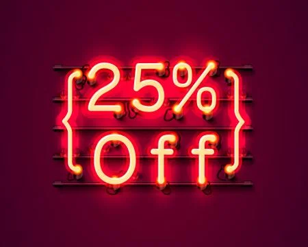 Neon frame 25 off text banner. Night Sign board. Stock Illustration