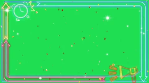Neon frame with alarm clock and megaphone icons on a green screen background Stock Footage 337463393