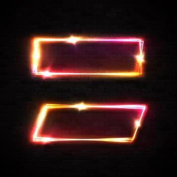 Neon frame on black brick wall. Marquee sign. Stock Illustration