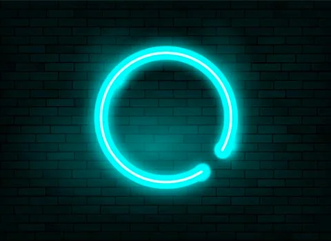 Neon frame blue circle background, vector isolated on brick wall background Stock Illustration