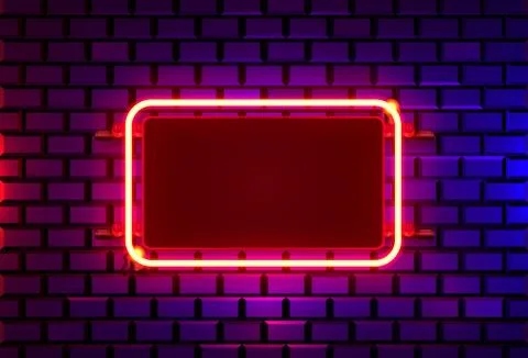 Neon frame on a brick colored wall. template design element. Stock Illustration