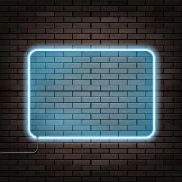 Neon frame on the brick wall. 스톡 일러스트