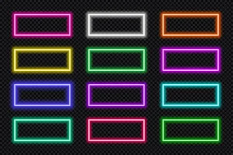 Neon frame button rectangle set. Glowing coloful rectangular border. Geometric Stock Illustration
