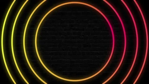 Neon frame, circle lines around the frame changing colors, motion background wit Stock Footage 136301295