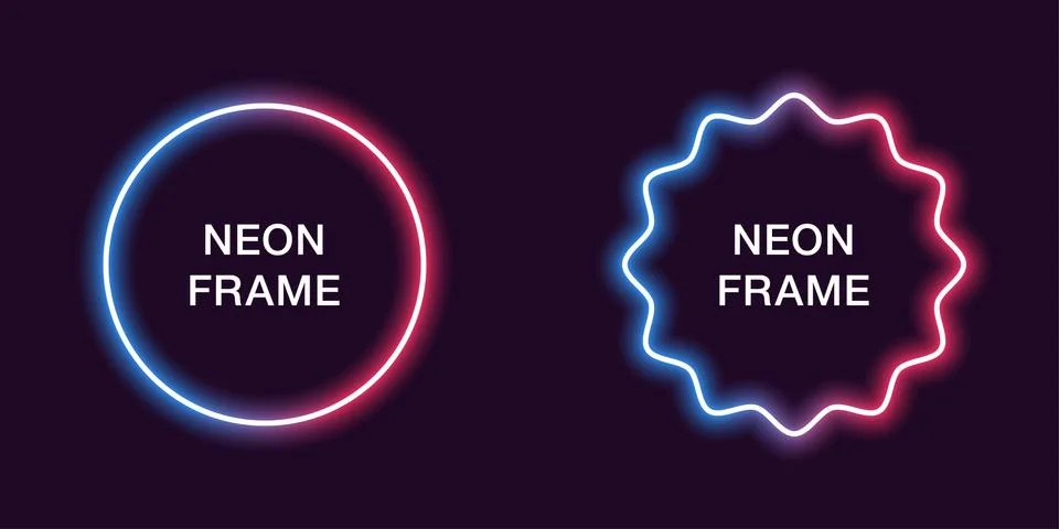 Neon frame in circle shape. Vector template Stock Illustration