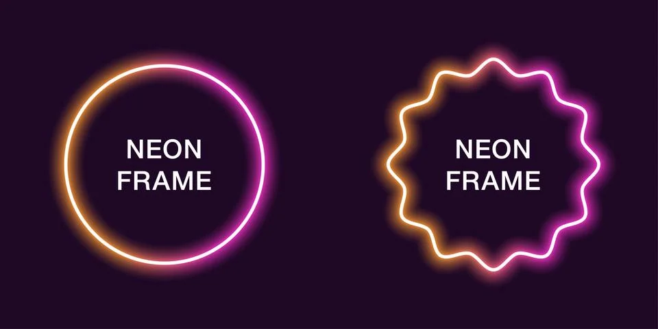Neon frame in circle shape. Vector template Stock Illustration