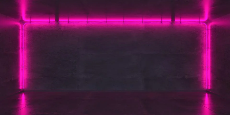 Neon frame on dark wall background. 3d illustration. 스톡 일러스트