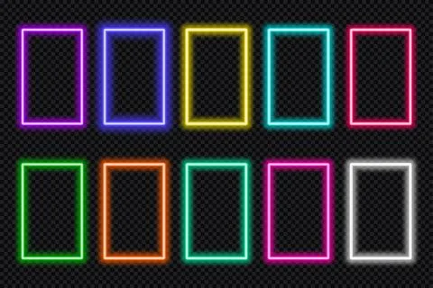 Neon frame door rectangle set. Glowing coloful rectangular border. Geometric Stock Illustration