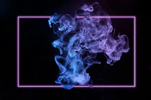 Neon frame enclosing flowing blue purple smoke Stock Illustration