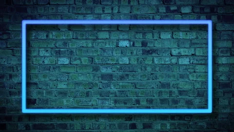 Neon frame flashing against a brick wall background, dark animation template Stock Footage 139874621