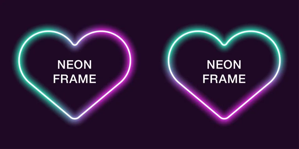 Neon frame in heart shape. Vector template Stock Illustration