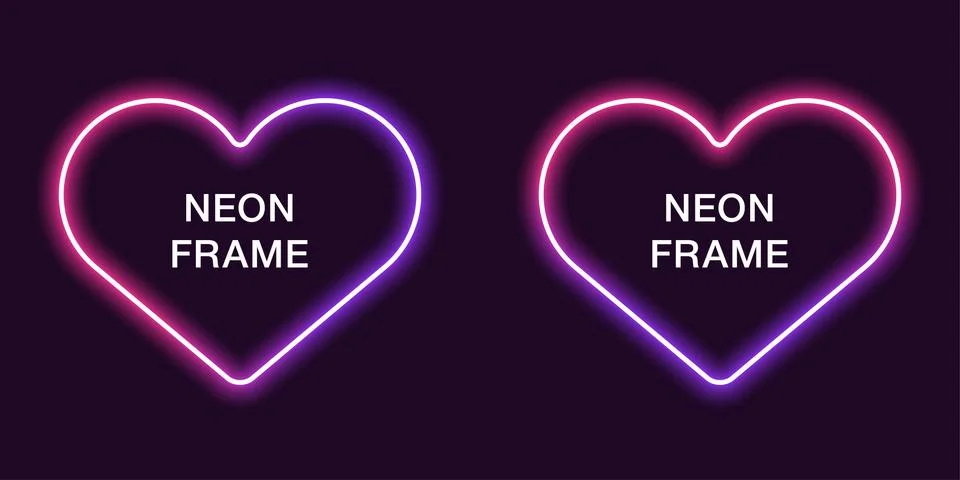 Neon frame in heart shape. Vector template Stock Illustration