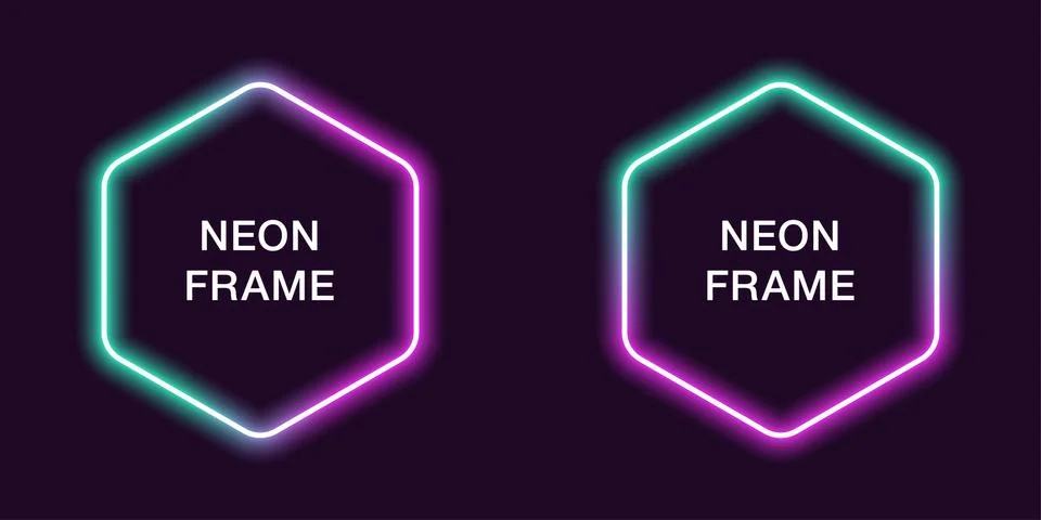 Neon frame in hexagonal shape. Vector template Stock Illustration