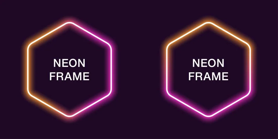 Neon frame in hexagonal shape. Vector template Stock Illustration