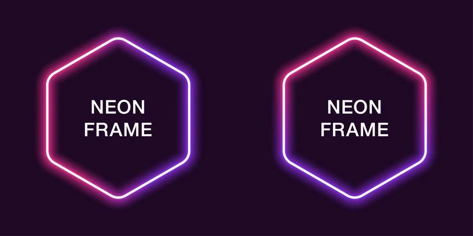 Neon frame in hexagonal shape. Vector template Stock Illustration