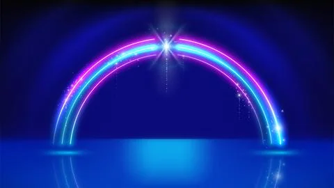 Neon frame, led arch, stage. Background, backdrop for displaying products Stock Illustration
