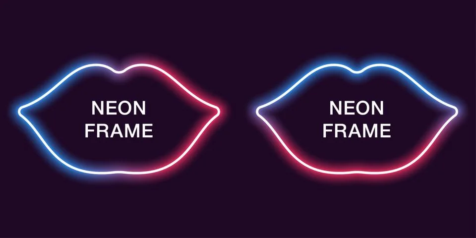 Neon frame in lips shape. Vector template Stock Illustration