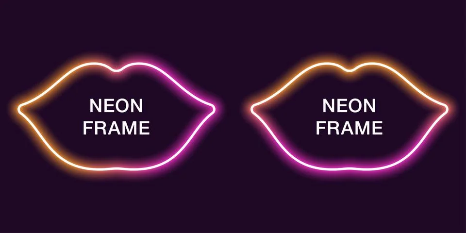Neon frame in lips shape. Vector template Illustrazione stock