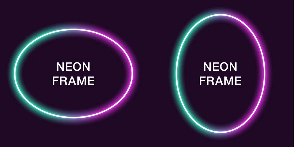 Neon frame in oval shape. Vector template Stock Illustration