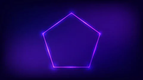 Neon frame in pentagon form with shining effects Stock Illustration
